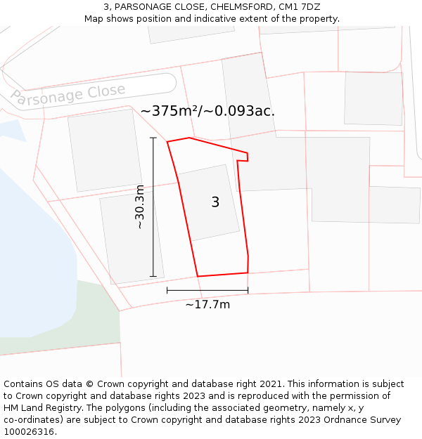 3, PARSONAGE CLOSE, CHELMSFORD, CM1 7DZ: Plot and title map