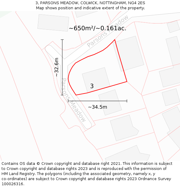 3, PARSONS MEADOW, COLWICK, NOTTINGHAM, NG4 2ES: Plot and title map