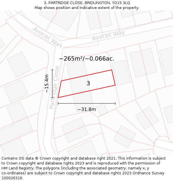 3, PARTRIDGE CLOSE, BRIDLINGTON, YO15 3LQ: Plot and title map