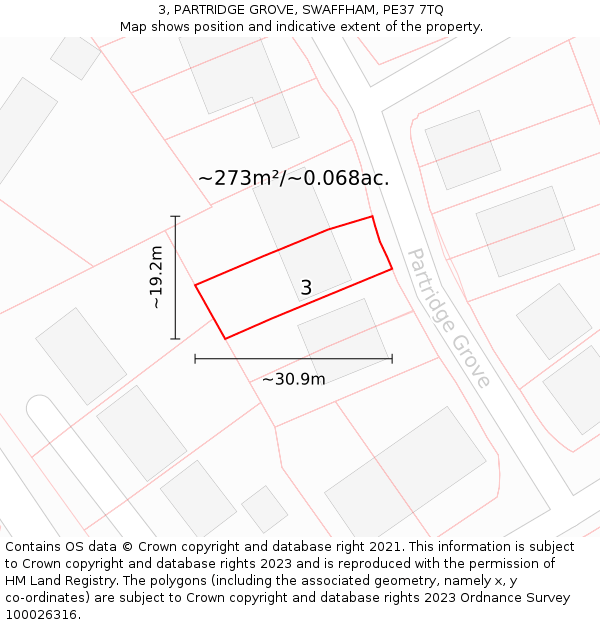 3, PARTRIDGE GROVE, SWAFFHAM, PE37 7TQ: Plot and title map