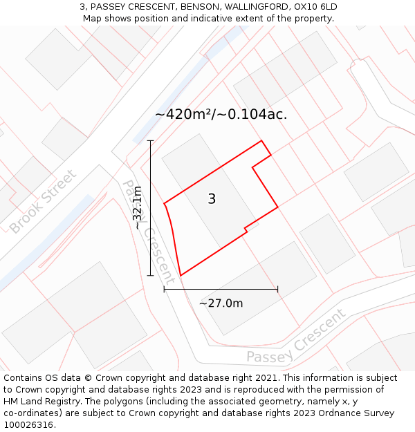 3, PASSEY CRESCENT, BENSON, WALLINGFORD, OX10 6LD: Plot and title map