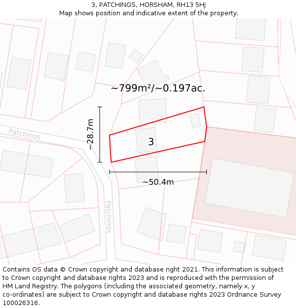 3, PATCHINGS, HORSHAM, RH13 5HJ: Plot and title map