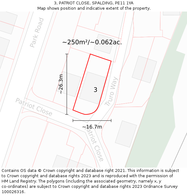 3, PATRIOT CLOSE, SPALDING, PE11 1YA: Plot and title map