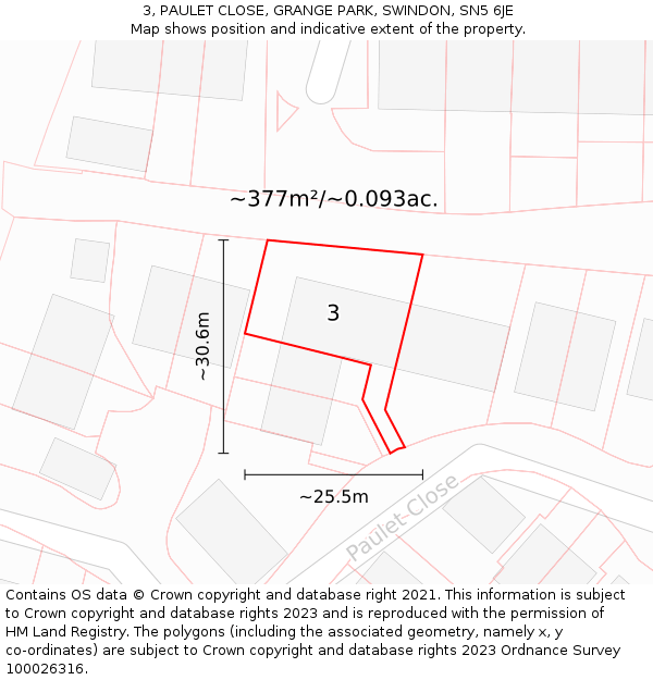 3, PAULET CLOSE, GRANGE PARK, SWINDON, SN5 6JE: Plot and title map