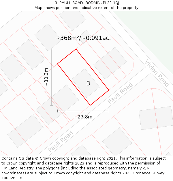 3, PAULL ROAD, BODMIN, PL31 1QJ: Plot and title map