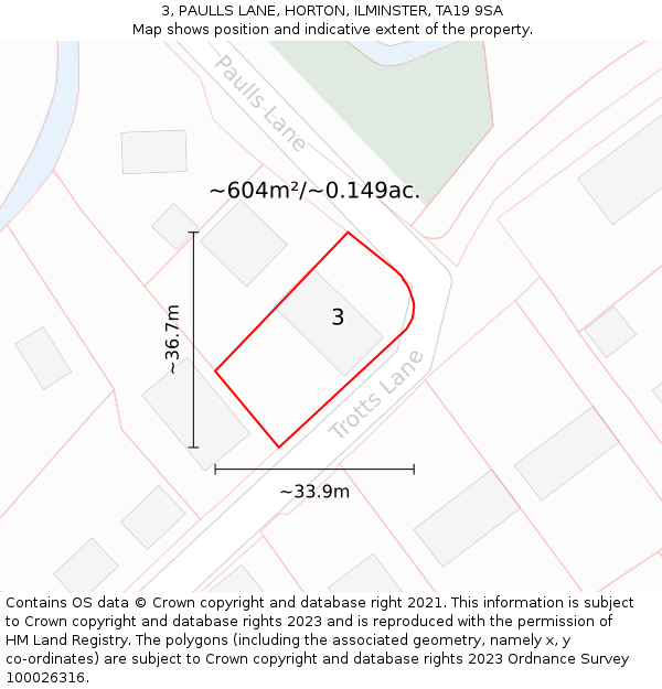 3, PAULLS LANE, HORTON, ILMINSTER, TA19 9SA: Plot and title map