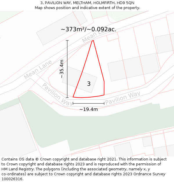 3, PAVILION WAY, MELTHAM, HOLMFIRTH, HD9 5QN: Plot and title map