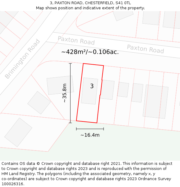 3, PAXTON ROAD, CHESTERFIELD, S41 0TL: Plot and title map