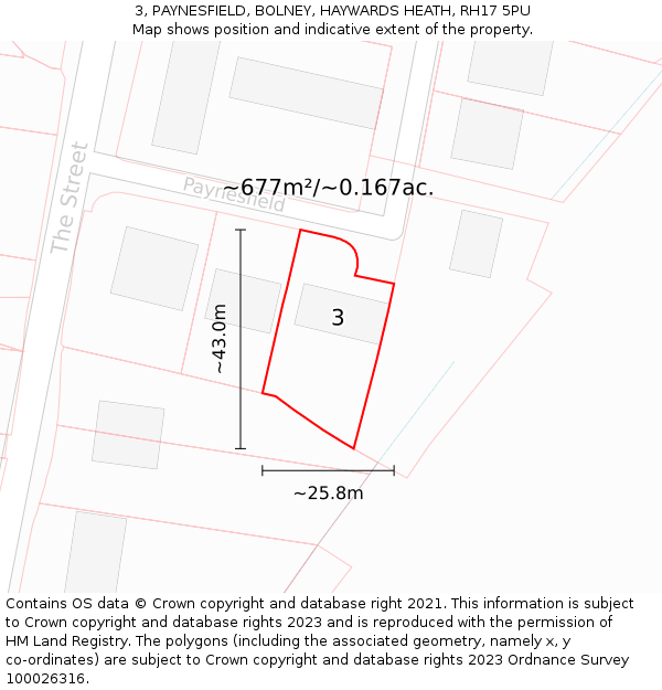 3, PAYNESFIELD, BOLNEY, HAYWARDS HEATH, RH17 5PU: Plot and title map