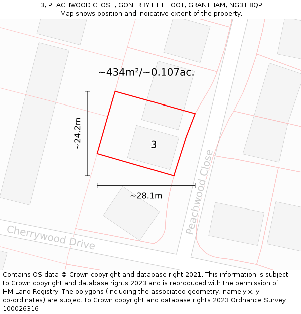 3, PEACHWOOD CLOSE, GONERBY HILL FOOT, GRANTHAM, NG31 8QP: Plot and title map