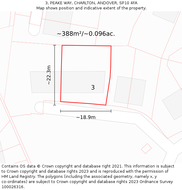 3, PEAKE WAY, CHARLTON, ANDOVER, SP10 4FA: Plot and title map