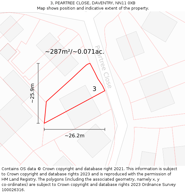 3, PEARTREE CLOSE, DAVENTRY, NN11 0XB: Plot and title map