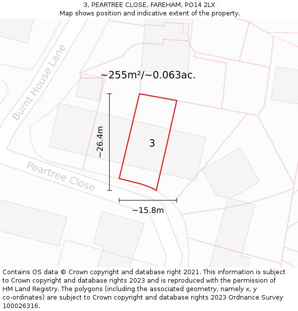 3, PEARTREE CLOSE, FAREHAM, PO14 2LX: Plot and title map