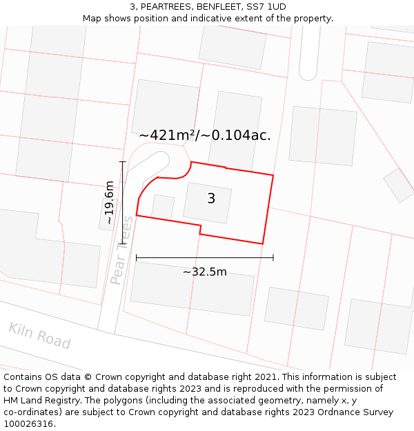 3, PEARTREES, BENFLEET, SS7 1UD: Plot and title map