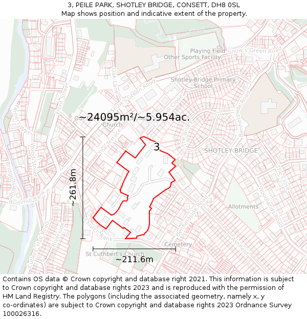 3, PEILE PARK, SHOTLEY BRIDGE, CONSETT, DH8 0SL: Plot and title map