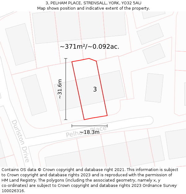 3, PELHAM PLACE, STRENSALL, YORK, YO32 5AU: Plot and title map