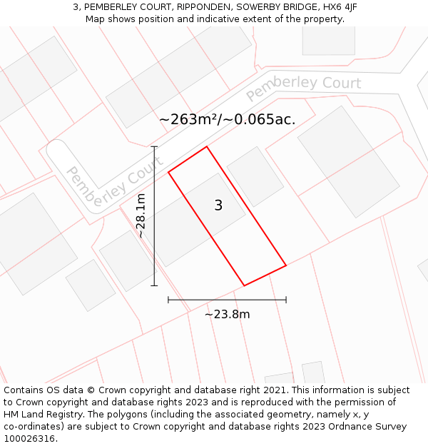 3, PEMBERLEY COURT, RIPPONDEN, SOWERBY BRIDGE, HX6 4JF: Plot and title map