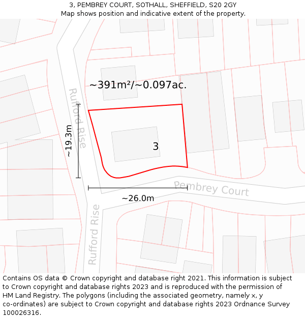 3, PEMBREY COURT, SOTHALL, SHEFFIELD, S20 2GY: Plot and title map