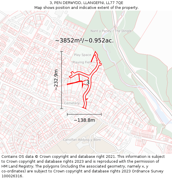 3, PEN DERWYDD, LLANGEFNI, LL77 7QE: Plot and title map