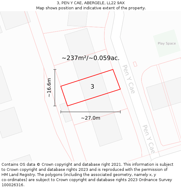 3, PEN Y CAE, ABERGELE, LL22 9AX: Plot and title map