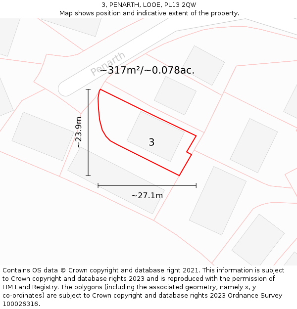 3, PENARTH, LOOE, PL13 2QW: Plot and title map