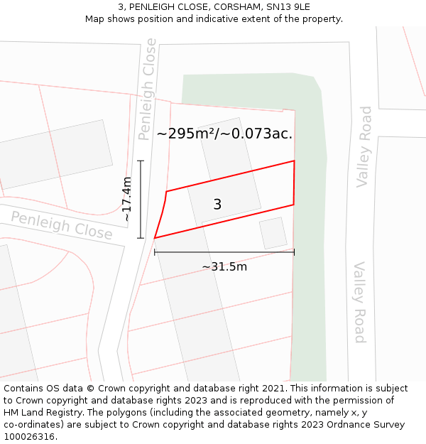 3, PENLEIGH CLOSE, CORSHAM, SN13 9LE: Plot and title map