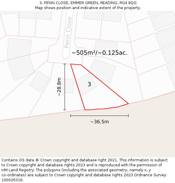 3, PENN CLOSE, EMMER GREEN, READING, RG4 8QG: Plot and title map