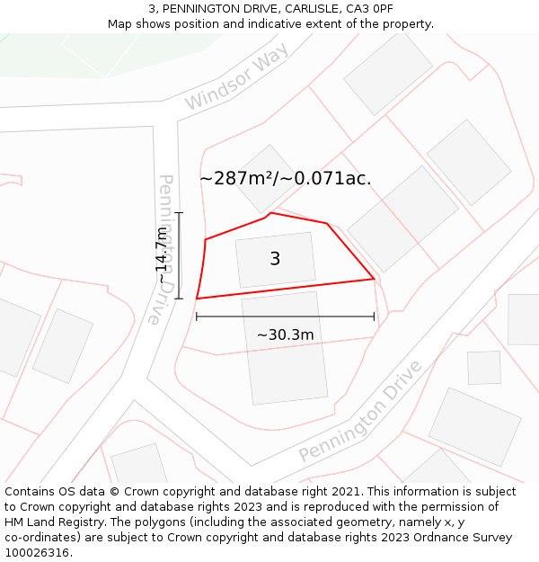 3, PENNINGTON DRIVE, CARLISLE, CA3 0PF: Plot and title map