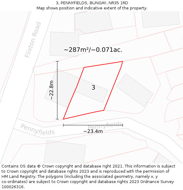 3, PENNYFIELDS, BUNGAY, NR35 1RD: Plot and title map