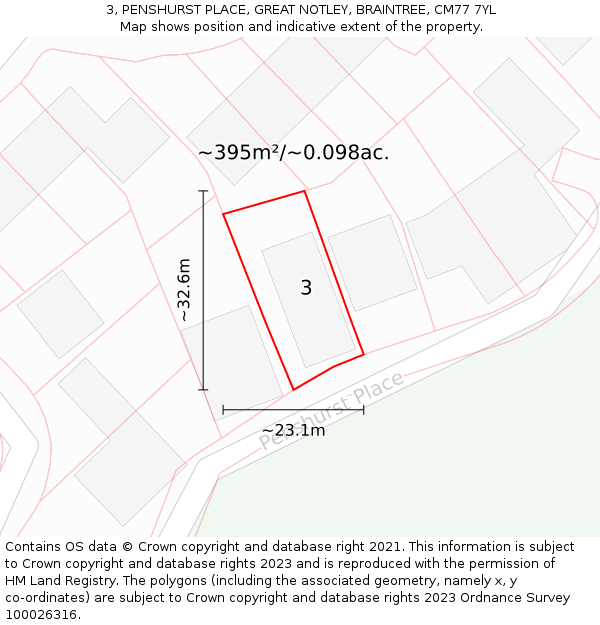 3, PENSHURST PLACE, GREAT NOTLEY, BRAINTREE, CM77 7YL: Plot and title map