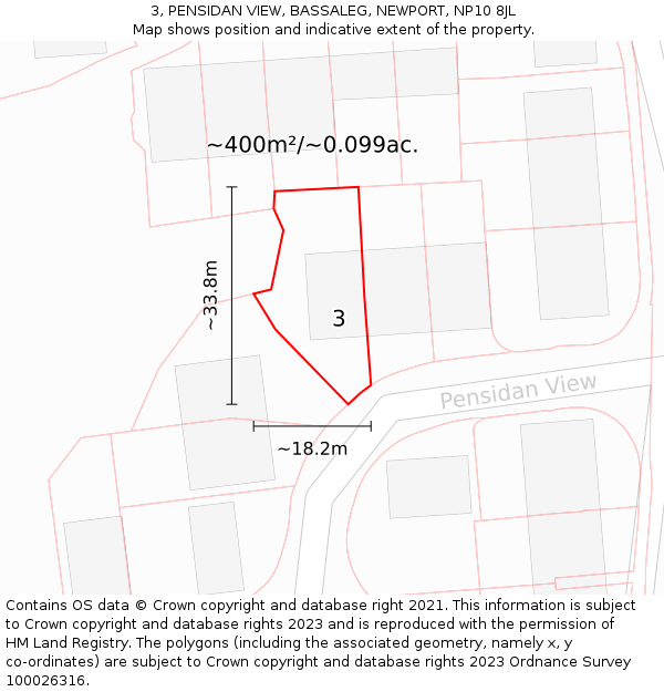 3, PENSIDAN VIEW, BASSALEG, NEWPORT, NP10 8JL: Plot and title map