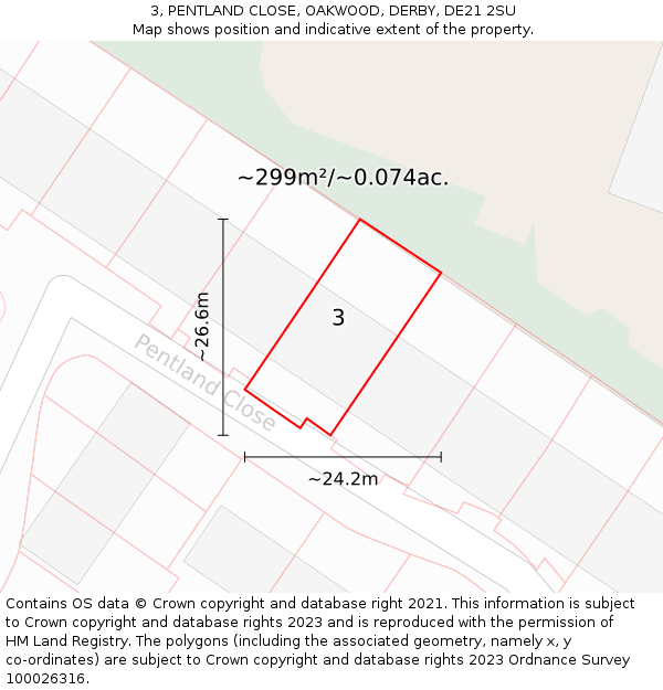 3, PENTLAND CLOSE, OAKWOOD, DERBY, DE21 2SU: Plot and title map