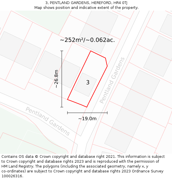 3, PENTLAND GARDENS, HEREFORD, HR4 0TJ: Plot and title map