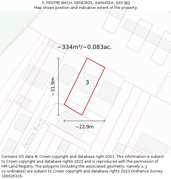 3, PENTRE BACH, GENDROS, SWANSEA, SA5 8JQ: Plot and title map