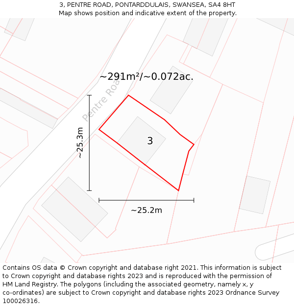 3, PENTRE ROAD, PONTARDDULAIS, SWANSEA, SA4 8HT: Plot and title map