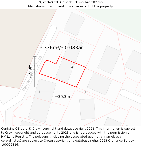 3, PENWARTHA CLOSE, NEWQUAY, TR7 3JQ: Plot and title map