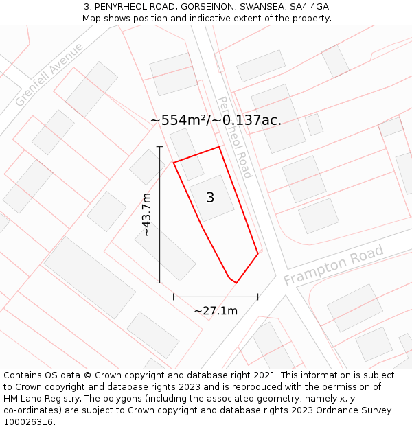 3, PENYRHEOL ROAD, GORSEINON, SWANSEA, SA4 4GA: Plot and title map