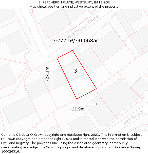 3, PERCHERON PLACE, WESTBURY, BA13 2GR: Plot and title map