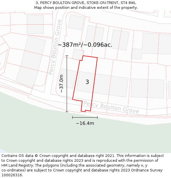 3, PERCY BOULTON GROVE, STOKE-ON-TRENT, ST4 8WL: Plot and title map