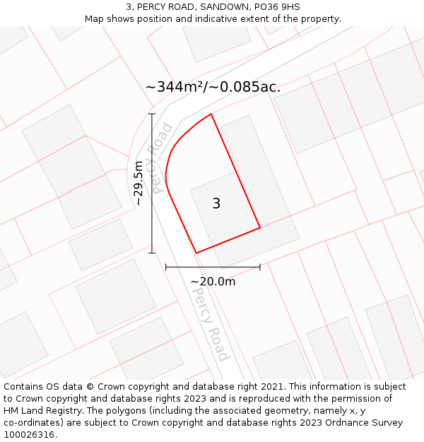 3, PERCY ROAD, SANDOWN, PO36 9HS: Plot and title map