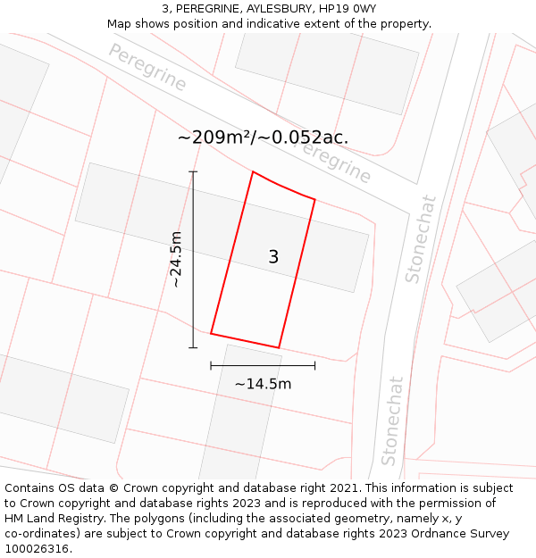 3, PEREGRINE, AYLESBURY, HP19 0WY: Plot and title map