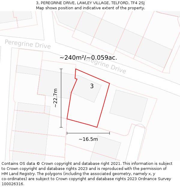 3, PEREGRINE DRIVE, LAWLEY VILLAGE, TELFORD, TF4 2SJ: Plot and title map