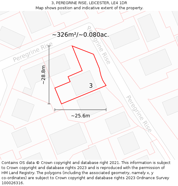 3, PEREGRINE RISE, LEICESTER, LE4 1DR: Plot and title map