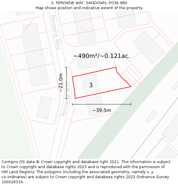 3, PEROWNE WAY, SANDOWN, PO36 9BX: Plot and title map