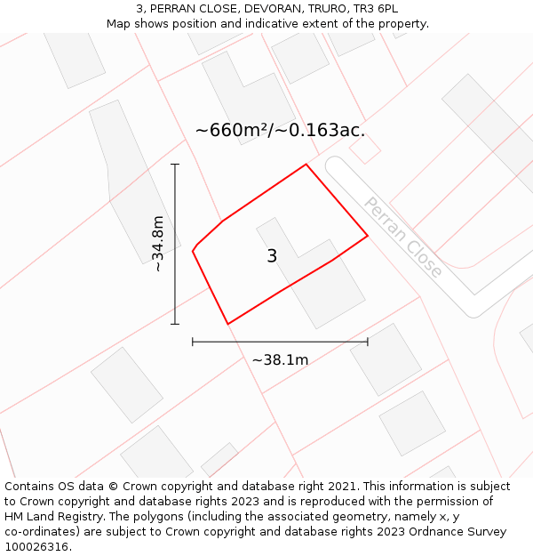 3, PERRAN CLOSE, DEVORAN, TRURO, TR3 6PL: Plot and title map