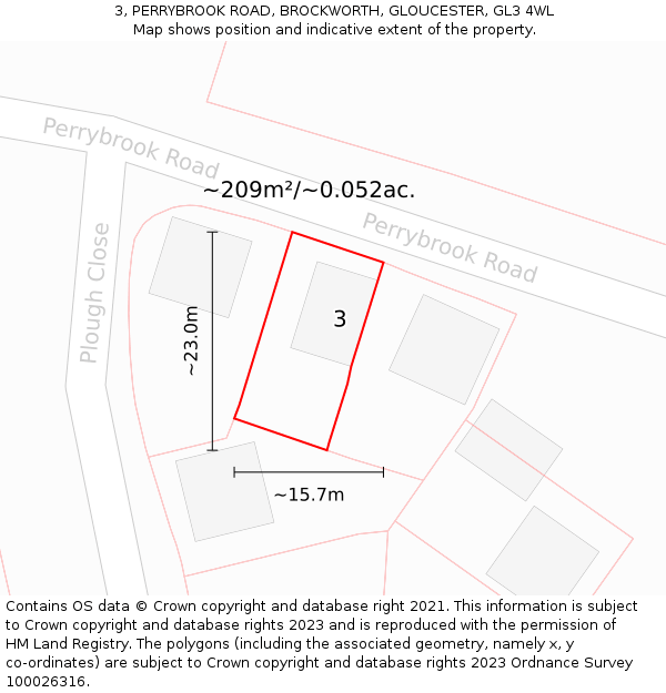 3, PERRYBROOK ROAD, BROCKWORTH, GLOUCESTER, GL3 4WL: Plot and title map