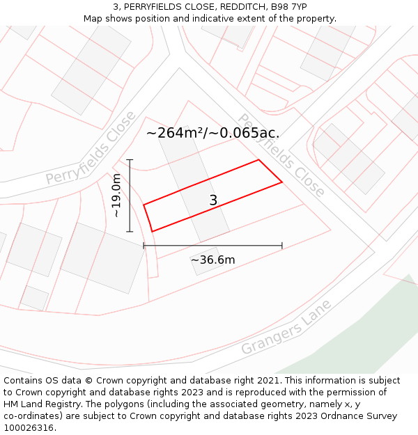 3, PERRYFIELDS CLOSE, REDDITCH, B98 7YP: Plot and title map