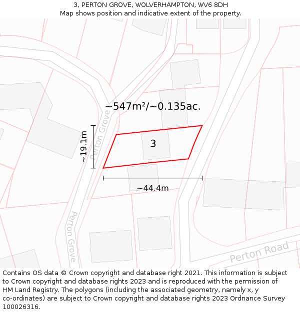 3, PERTON GROVE, WOLVERHAMPTON, WV6 8DH: Plot and title map