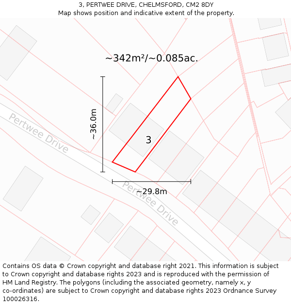 3, PERTWEE DRIVE, CHELMSFORD, CM2 8DY: Plot and title map