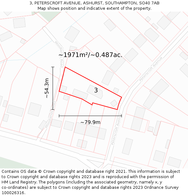 3, PETERSCROFT AVENUE, ASHURST, SOUTHAMPTON, SO40 7AB: Plot and title map